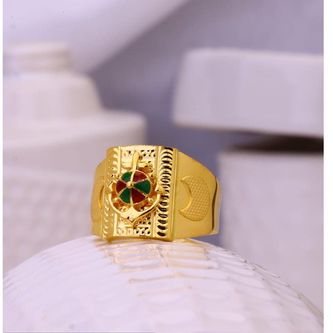 Green Stone With Diamond Antique Design Gold Plated Ring For Men - Style  A846 at Rs 550.00 | Gold Plated Rings | ID: 2851544569788